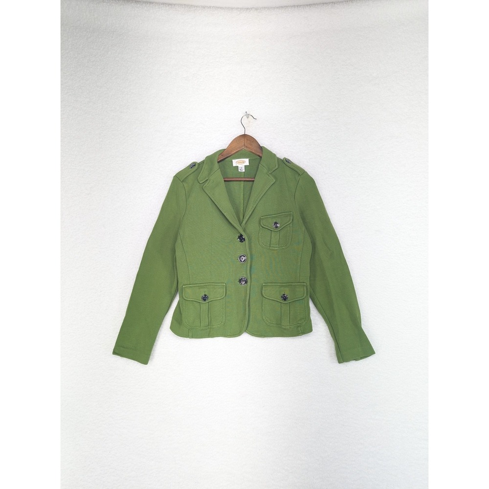 Talbots‎ Womens Green Cotton Long Sleeve Notch Lapel 3 Button Blazer Jacket M